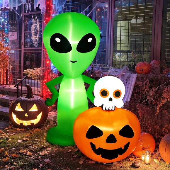 🆕Halloween Inflatable Aliens And Pumpkins Outdoor Decoration With LED Lights - Picture 1 of 9